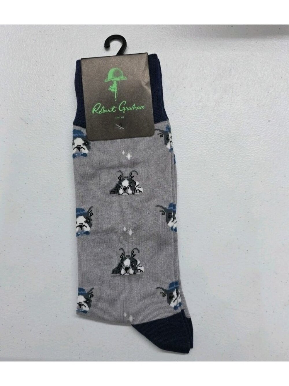 Robert Graham French Bulldog Gray Dress Socks One Size Mercerized Cotton Spandex